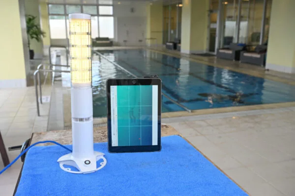 SAFE SWIM pool monitoring screen and on-site alert tower at Okinawa Kariyushi Resort EXES Onna in Japan