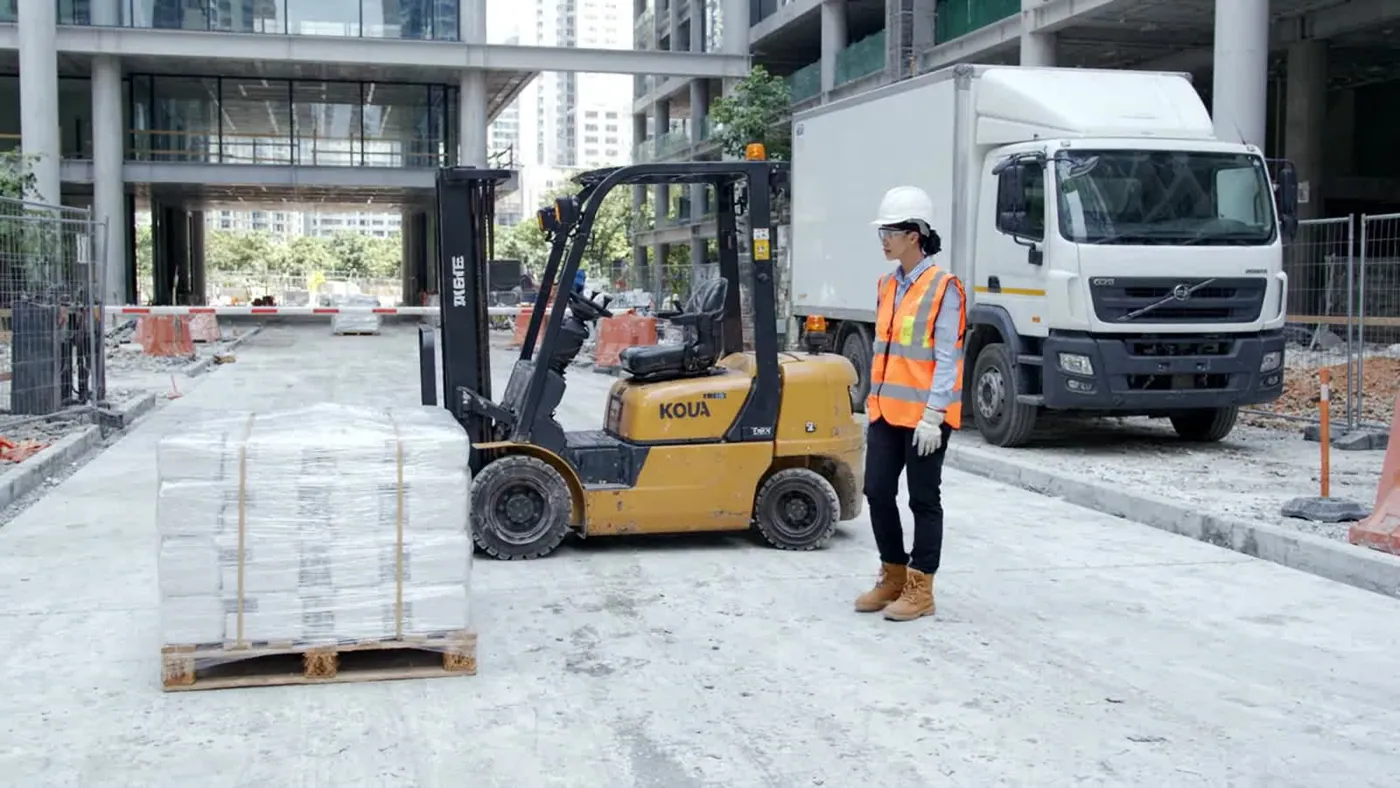 Construction site camera view supporting a material route delay review