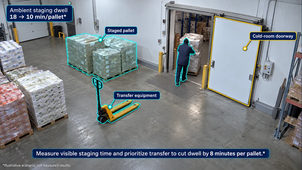Fixed-camera view of ambient staging, with object-aligned annotations.
