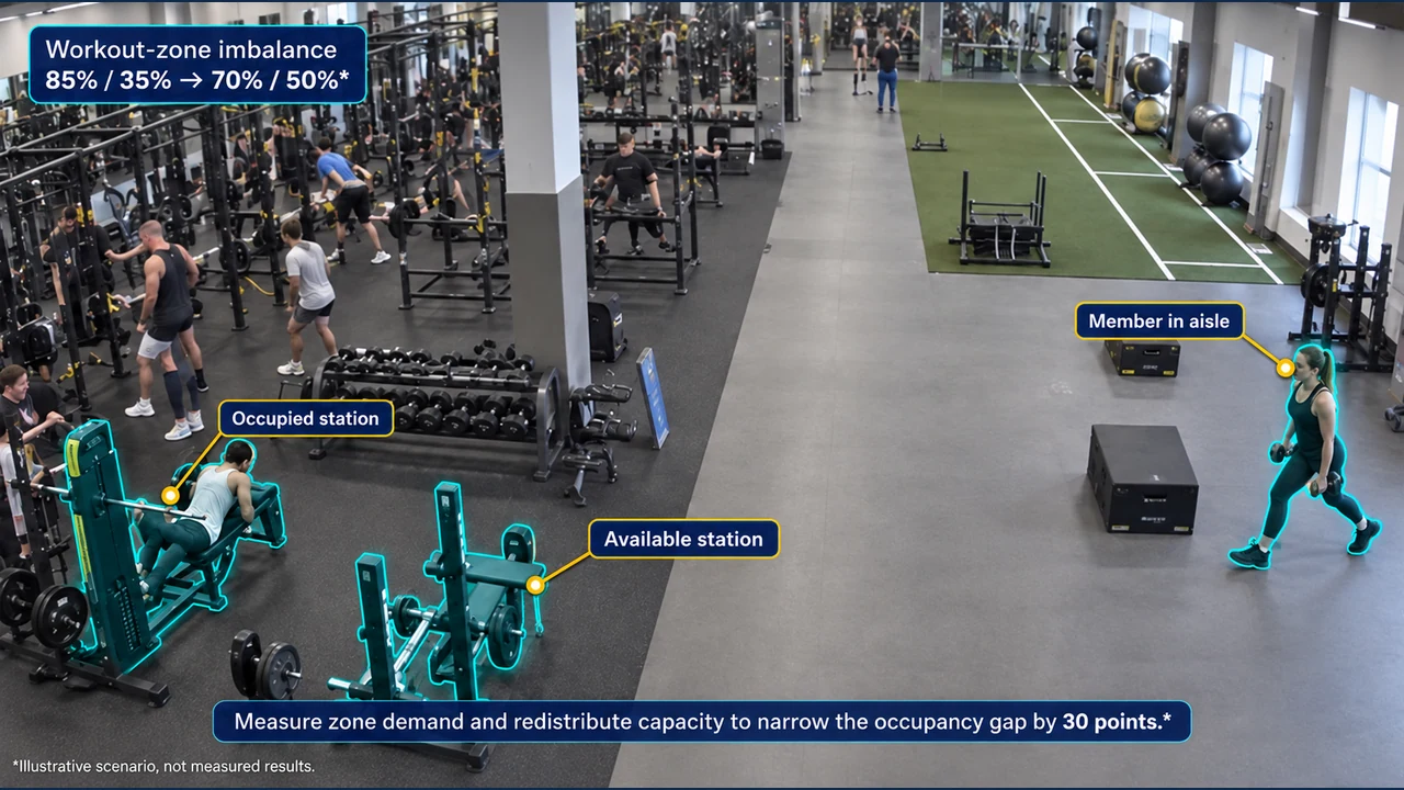 Fixed-camera view of space utilization, with object-aligned annotations.