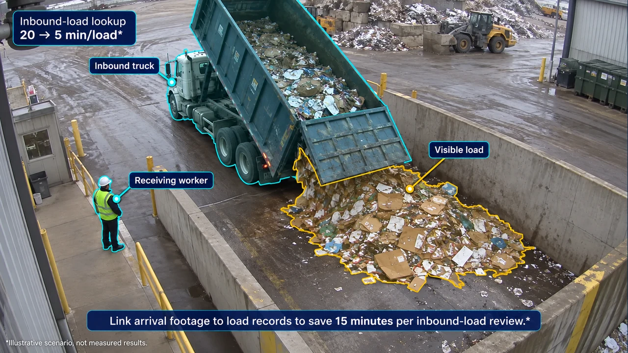 Fixed-camera view of inbound-load evidence, with object-aligned annotations.