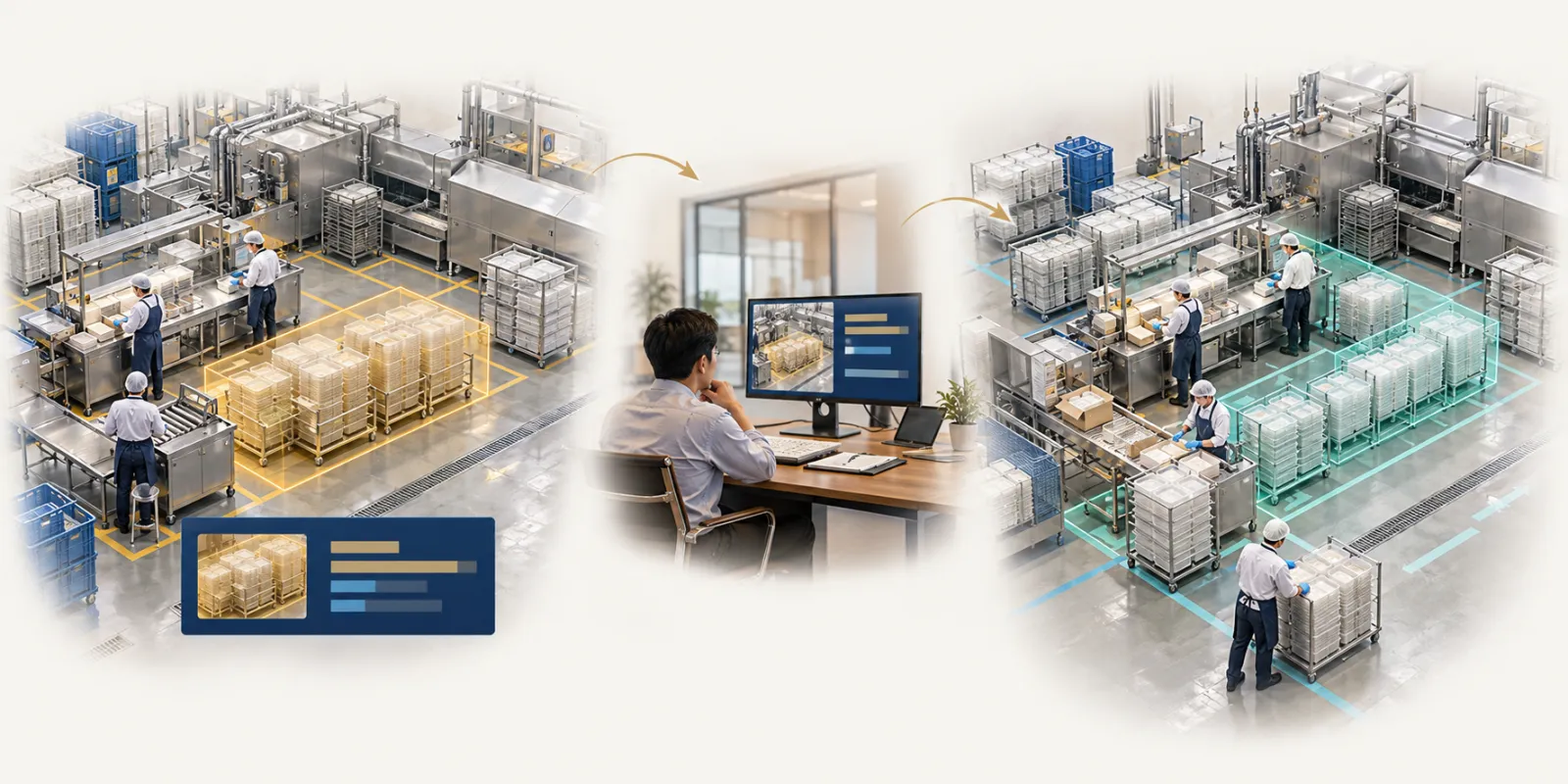 Production intelligence: First operation → Later team review → Next comparable operation