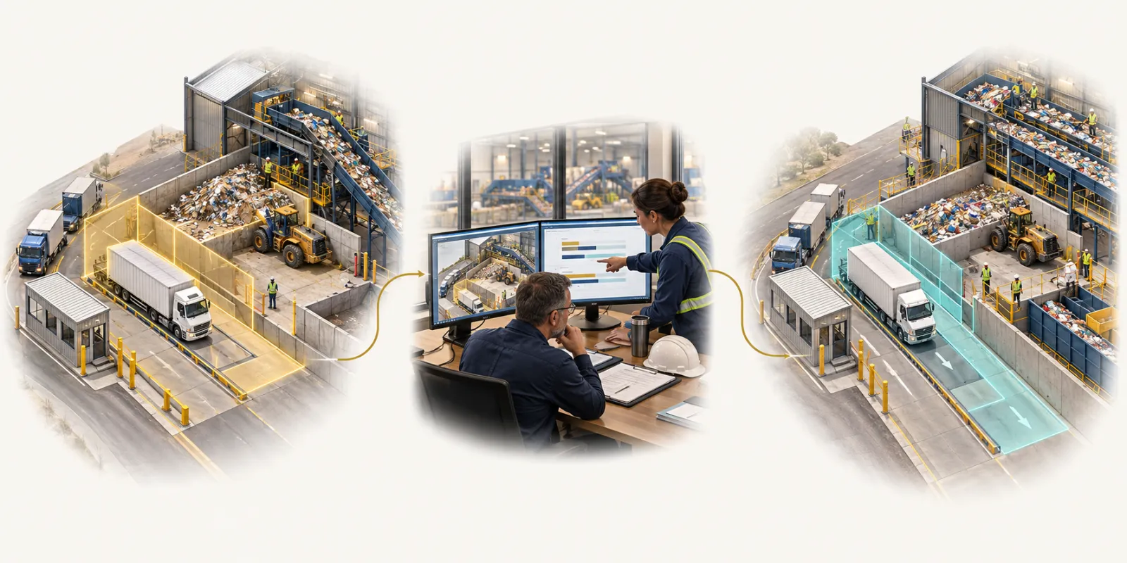 Recycling operations intelligence: First operation → Later team review → Next comparable operation