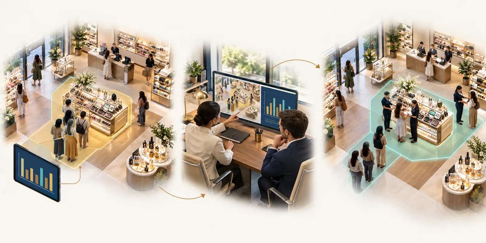 Retail analytics: First operation → Later team review → Next comparable operation