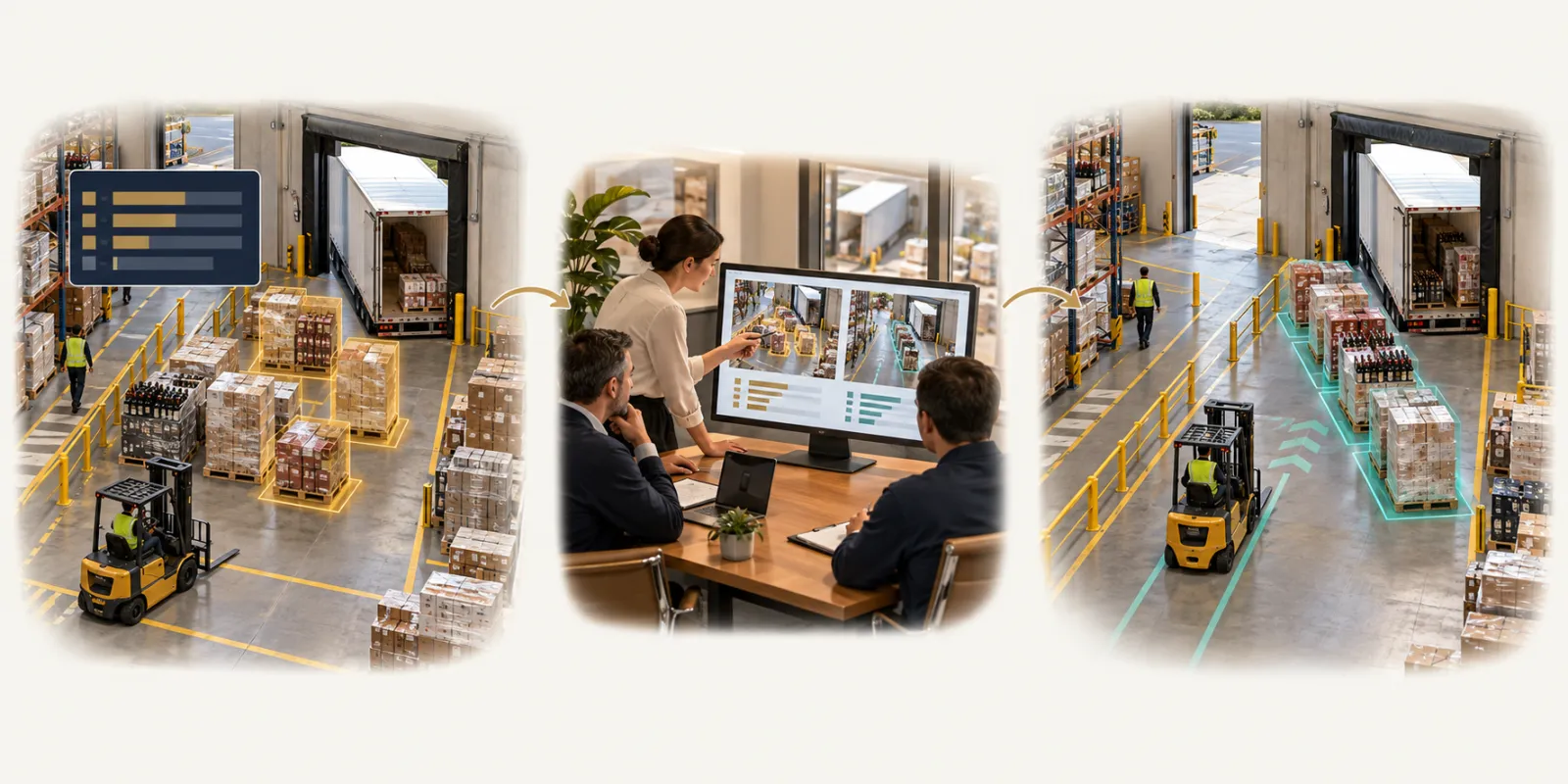 Warehouse video analytics: First operation → Later team review → Next comparable operation