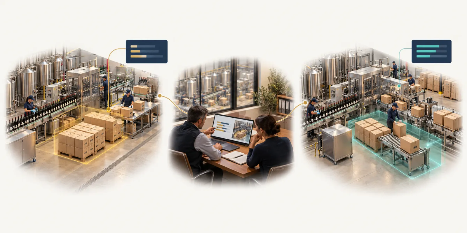 Wine production & packing analytics: First operation → Later team review → Next comparable operation