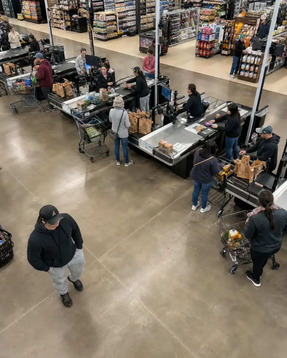 Retail checkout footage showing customer demand compared with open counter coverage
